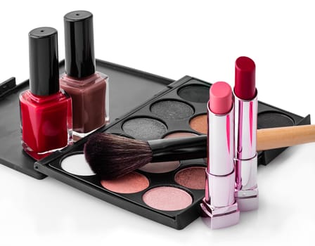 set of female cosmetics on a white background