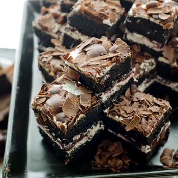 Cake chocolate brownies on bake tray