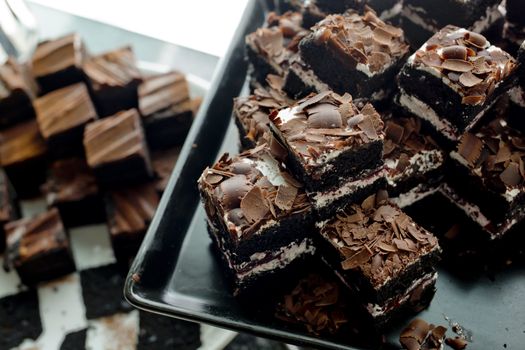 Cake chocolate brownies on bake tray