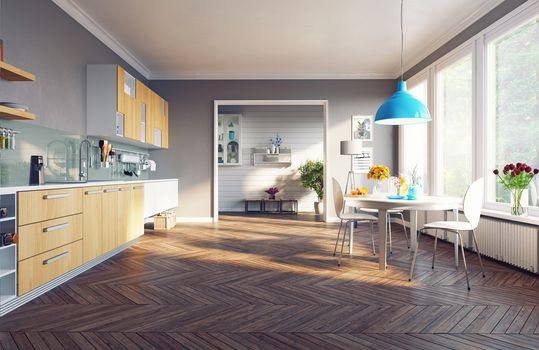 modern kitchen interior. 3d concept