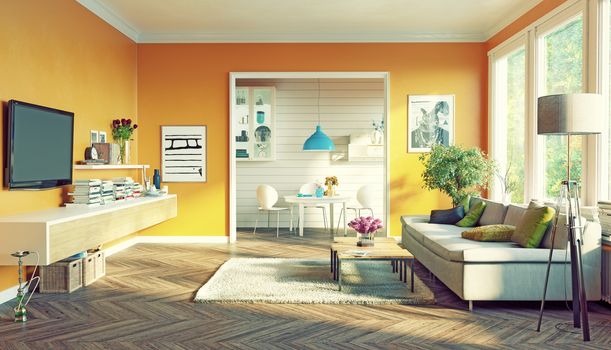 modern living room interior design. 3D rendering concept