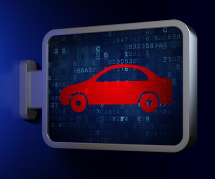 Travel concept: Car on advertising billboard background, 3D rendering