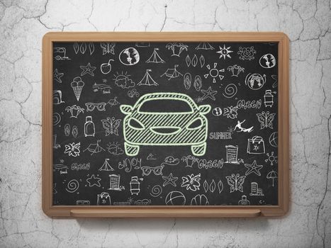 Vacation concept: Chalk Green Car icon on School board background with  Hand Drawn Vacation Icons, 3D Rendering