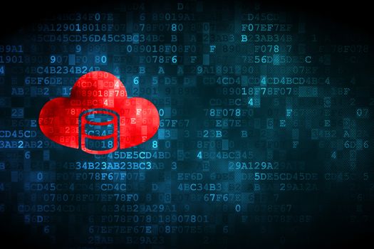 Database concept: pixelated Database With Cloud icon on digital background, empty copyspace for card, text, advertising