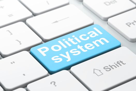 Politics concept: computer keyboard with word Political System, selected focus on enter button background, 3D rendering