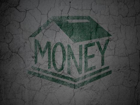 Money concept: Green Money Box on grunge textured concrete wall background