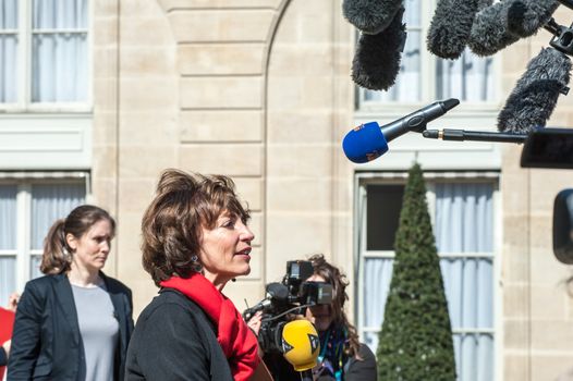 FRANCE, Paris: French Health minister Marisol Touraine leaves the Elysee presidential Palace following the weekly cabinet meeting, on April 20, 2016 in Paris. 