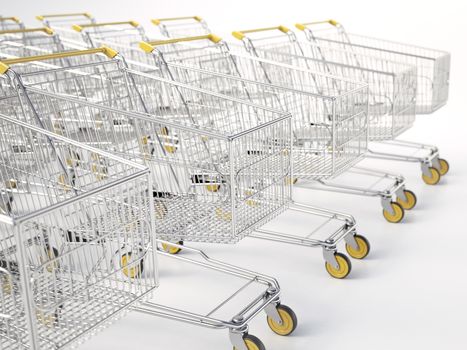 Rows of shopping carts on car park