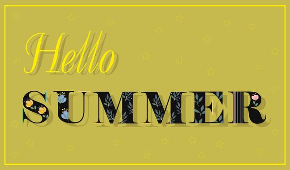 Elegance Inscription Hello Summer. Black Floral Letters.  Illustration