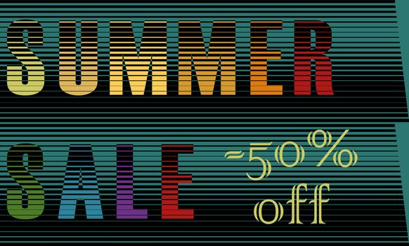 Summer Sale Inscription. Striped  Colorful Letters.  Illustration