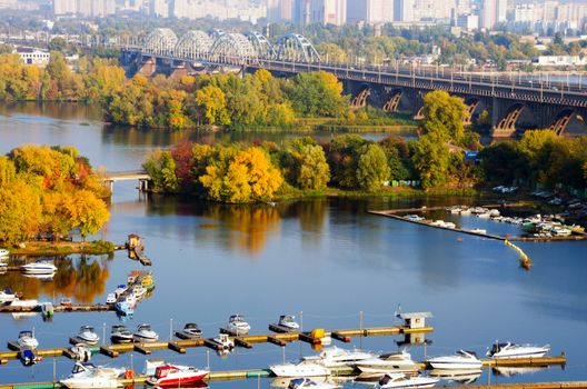 River and Kiev railway bridge, autumn, nature