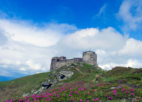 Ruins of astronomical observatory called White Elephant in Czarnohora Mountains, Carpathian Mountains, Ukraine