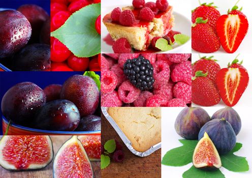 colorful fruit collage with cake