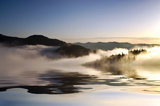 evening mountain plateau landscape (Carpathian, Ukraine) 