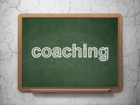 Education concept: text Coaching on Green chalkboard on grunge wall background, 3D rendering