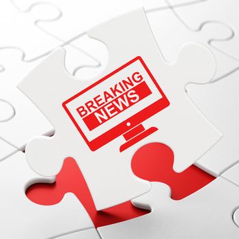 News concept: Breaking News On Screen on White puzzle pieces background, 3D rendering