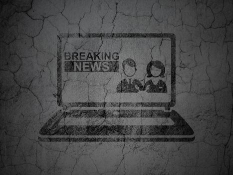 News concept: Black Breaking News On Laptop on grunge textured concrete wall background