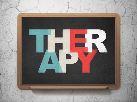 Medicine concept: Painted multicolor text Therapy on School board background, 3D Rendering