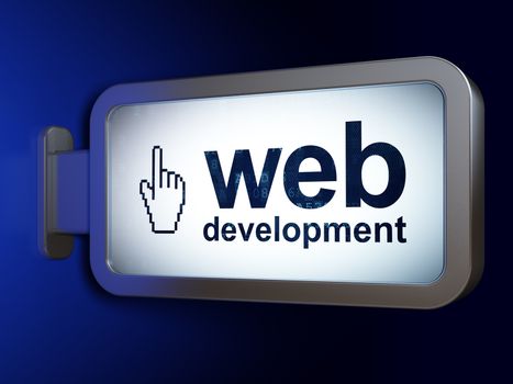 Web design concept: Web Development and Mouse Cursor on advertising billboard background, 3D rendering