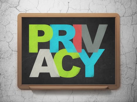 Protection concept: Painted multicolor text Privacy on School board background, 3D Rendering