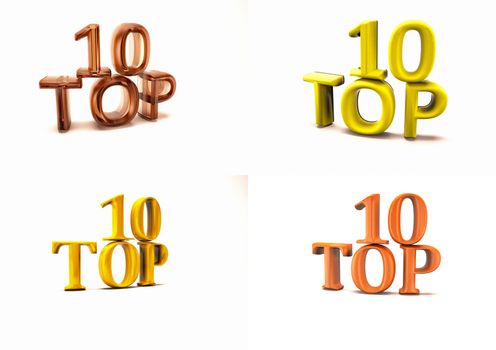Set of pictures dimensional inscription of Top 10 on background. 3D illustration.
