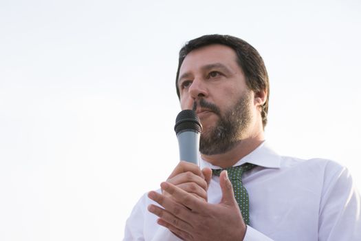 ITALY, Rome: Matteo Salvini, member of European Parliament and leader of Lega Nord, addresses supporters in Rome on April 21, 2016 at a campaign rally for Giorgia Meloni, who is running for Mayor of Rome.