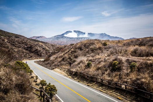 Road to Mount Aso in Kumamoto Japan