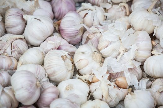 close up of fresh garlic in the market