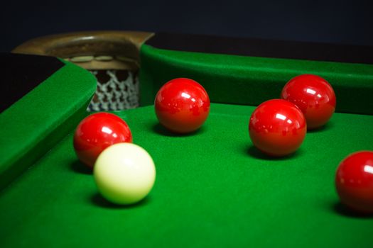 snooker balls set on a green table