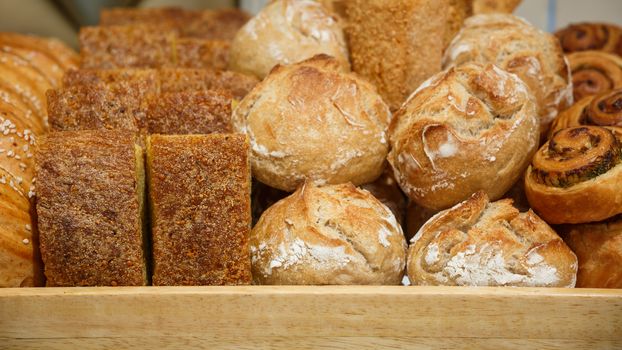 pastry in a wood tray