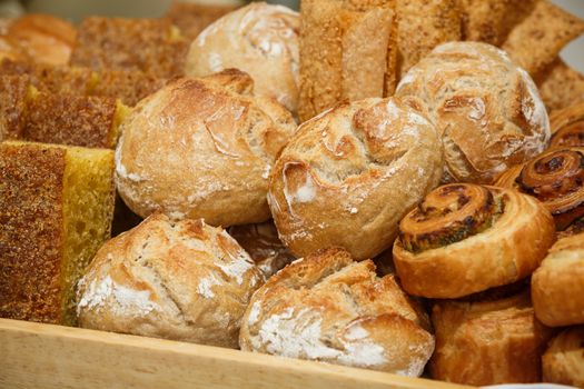 pastry in a wood tray