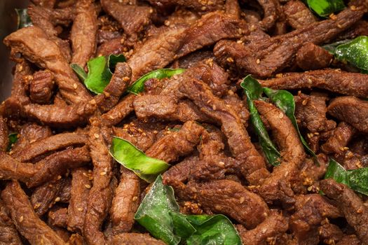 close up of fried pork with sesame