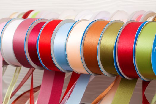 close up colorful ribbon roll