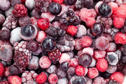 close up of frozen mixberries