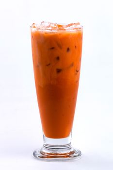 iced milk tea on white background