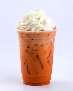 iced milk tea topping with whip cream