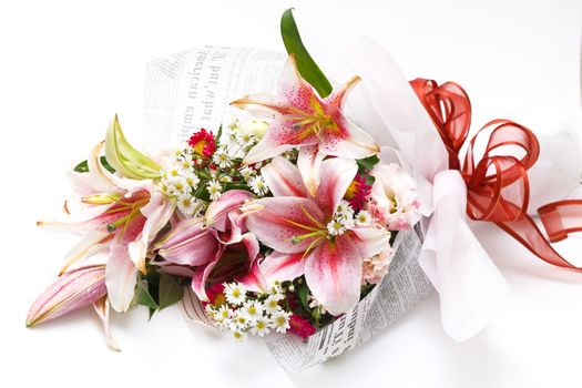 close up pink lily bouquet