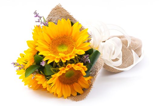 sun flower bouquet on white background