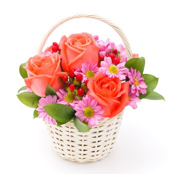 flowers in basket on white background