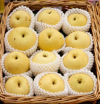 many chinese pear in basket