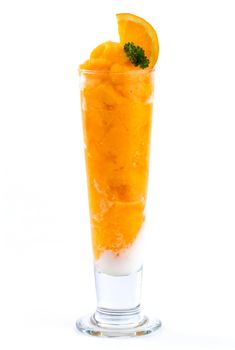 orange smoothies on white background