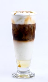 iced caramel macchiato on white background