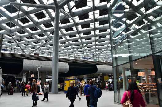 The Hague, Netherlands - May 8, 2015: Crowd at central Station of The Hague, Netherlands on May 8, 2015. The station is the largest railway station in The Hague.
