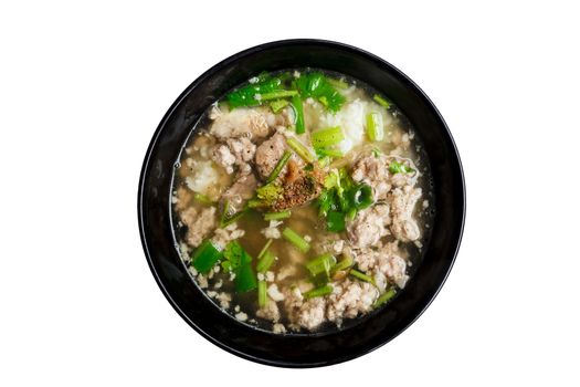 Isolated pork boiled rice on white background.