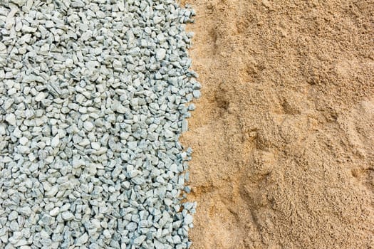 Stone and sand in each half.