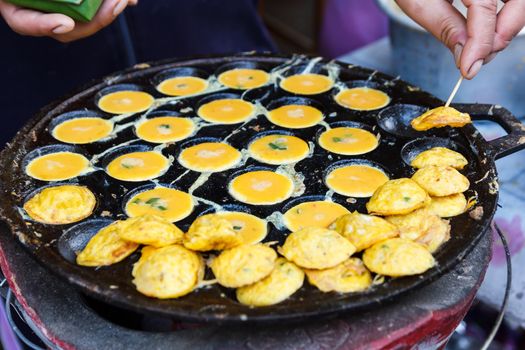 Thai omelette style make with pancake stove.