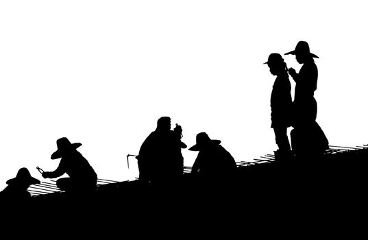 Silhouette worker working on construction site. Black and white style.