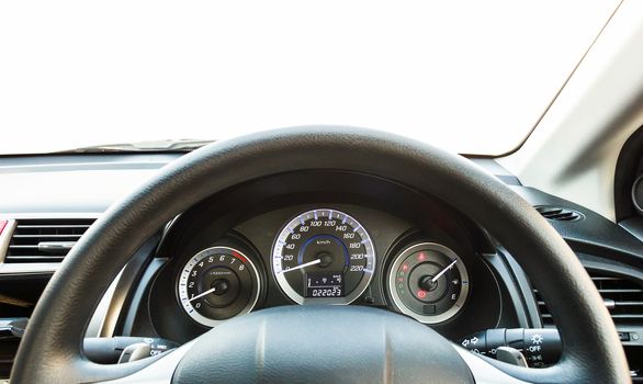 Car interior dashboard with white background and clipping path.