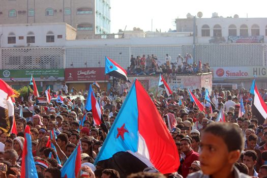 YEMEN, Aden: Yemeni demonstrators take part in a protest to demand the secession of the south from the rest pf the country on April 17, 2016. The protesters are demanding the return of the one-time independent state of South Yemen.