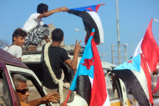 YEMEN, Aden: Yemeni demonstrators take part in a protest to demand the secession of the south from the rest pf the country on April 17, 2016. The protesters are demanding the return of the one-time independent state of South Yemen.